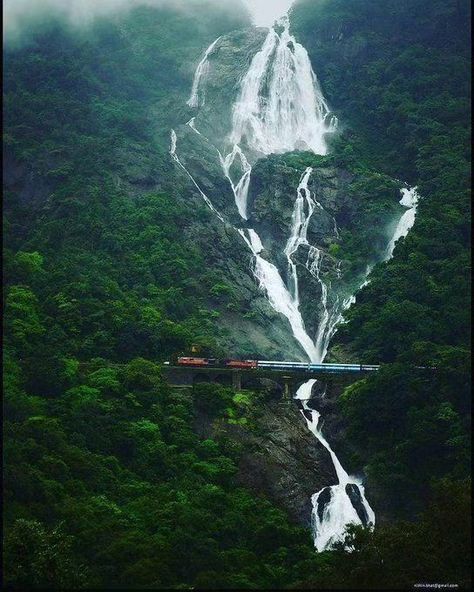 Dudhsagar Falls, South Goa. . . . . #dudhsagarfalls #dudhsagarwaterfall #dudhsagar #goa #southgoa #goadiaries #incredibleindia #india #waterfall #nature #naturephotography #wanderlust #bucketlist #explore Dudhsagar Waterfalls, South Goa, Goa India, Heaven And Earth, Goa, Train, India, On Twitter, Twitter