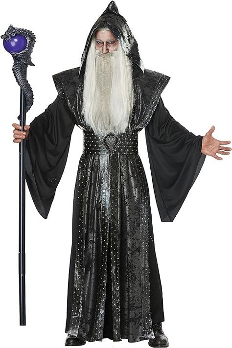 Amazon.com: Dark Wizard Adult Costume : Clothing, Shoes & Jewelry Warlock Costume, Wizard Robes, Wizard Costume, Evil Wizard, Dark Wizard, Witch Costumes, Black Halloween Dress, California Costumes, Grey Wig