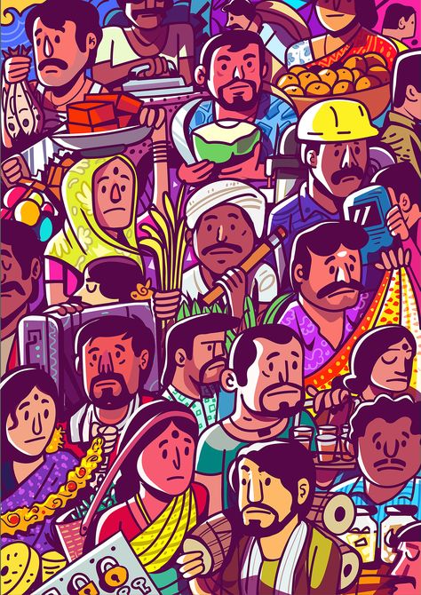 Indian Illustrations, Class Illustration, Indian Illustration, Wacom Cintiq, Indian Folk Art, Indian Paintings, Working Class, Digital Art Design, Cartoon Character Design