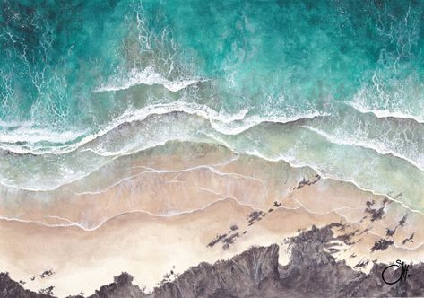 Watercolour Beach, Ocean Energy, Stormy Ocean, Aerial Perspective, Most Beautiful Birds, Beach Watercolor, Beach Scene, Ocean Inspiration, Watercolor Art Prints