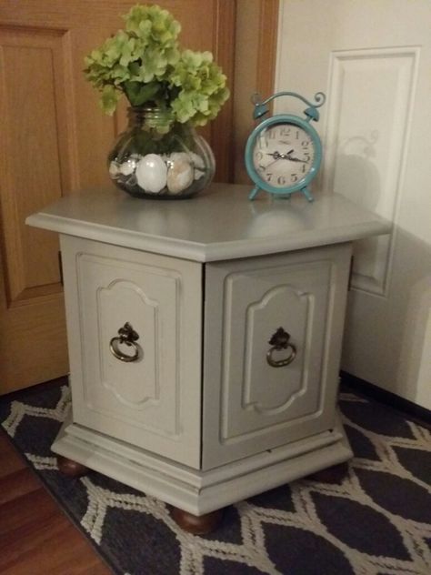 Upcycle Hexagon End Table, Octagon Table Makeover, Octagon End Table Makeover, Octagon Side Table, Hexagon Cabinet, Hexagon End Table, Redo End Tables, Dresser Update, Table Dress