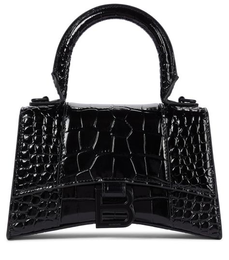 Hourglass Xs Croc-Effect Tote | Balenciaga - Mytheresa Balenciaga Hourglass Bag, Balenciaga Top, Balenciaga Handbags, Balenciaga Women, Matte Black Hardware, Balenciaga Black, Balenciaga Bag, Black Hardware, Coach Swagger Bag