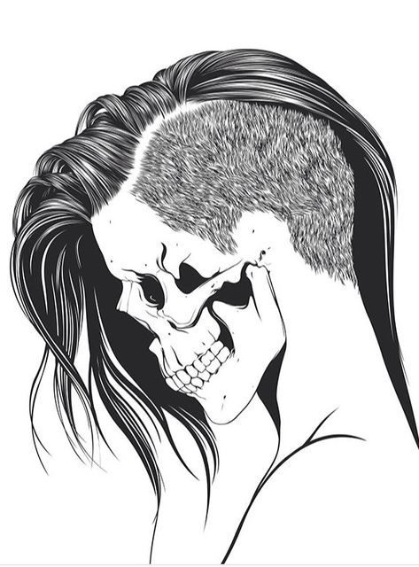 Skull girl with a side shave Hipster Girl Drawing, Pop Art Vintage, Skull Girls, Skull Coloring Pages, Skulls Drawing, Hipster Girls, Skull Illustration, White Drawing, Coloring Pages For Girls