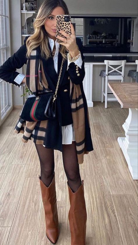 Rubber Knee High Boots Outfit, Work Outfits Women Stylish, Over The Knee Dress Outfit, Boat Outfit Winter, Wedding Esthetic Ideas, Classy Rodeo Outfits For Women, Chic Work Outfits Women Winter, Keeneland Outfit Fall, Chic Fits