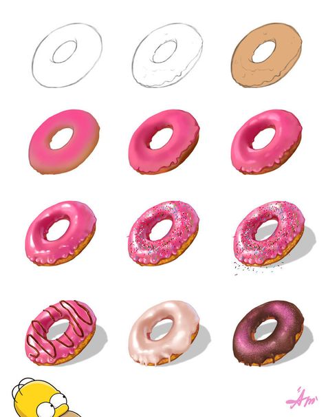 Donut Drawing, Cookie Vector, Donut Art, Fall Canvas Painting, Object Drawing, Digital Art Beginner, Painting Workshop, Digital Painting Tutorials, Food Drawing