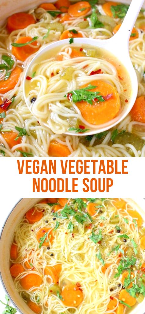 Vegetable Noodle Soup, Vegetable Noodle, Italian Parsley, Vegetable Noodles, Vegan Soup Recipes, Noodle Soup Recipes, Angel Hair, Vegan Soups, Vegan Soup