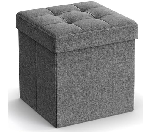 SONGMICS 11.8 Inches Small Folding Storage Ottoman Cube, Storage Footrest, Foot Rest Stool, for Living Room, Bedroom, Dorm, Dark Gray ULSF028G01 Small Storage Ottoman, Storage Cube Ottoman, Folding Ottoman, Small Ottoman, Storage Stool, Cube Ottoman, Square Ottoman, Storage Ottoman Bench, Ottoman In Living Room