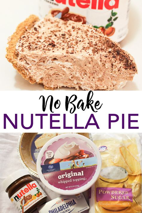 Nutella Pie Recipes, Things To Make With Nutella Easy No Bake, Nutella Pie No Bake, Nutella Cookie Pie Recipe, Easy Nutella Desserts No Bake, Nutella Cookie Pie, Nutella No Bake Pie, Nutella Pie, Chocolate Graham Cracker Crust