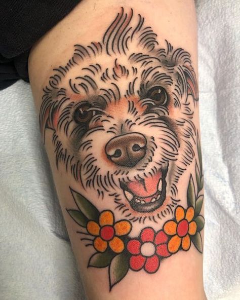 Traditional Dog Portrait Tattoo, Dog Portrait Tattoo, Traditional Style Tattoo, Amazing Hair, Dog Tattoo, Dog Tattoos, Tattoo Styles, Blank Canvas, Dog Portraits