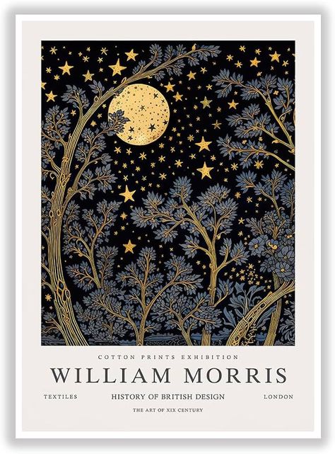 Amazon.com: Generic William Morris Moon & Stars Print William Morris Exhibition Print William Morris Poster Vintage Wall Art Textiles Art Vintage Canvas Art Posters And Prints(12x16inchs，Unframed): Posters & Prints William Morris Inspired Art, Seaside Bedroom, William Morris Prints, Vintage Canvas Art, Poster Moon, William Morris Poster, Pattern Layout, Textiles Art, William Morris Patterns