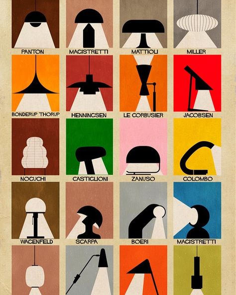 Lamp Illustration, Federico Babina, Furniture Graphic, Architecture Panel, Design Lamp, Mid Century Living, Designer Lamps, Modern Pop Art, Minimal Poster