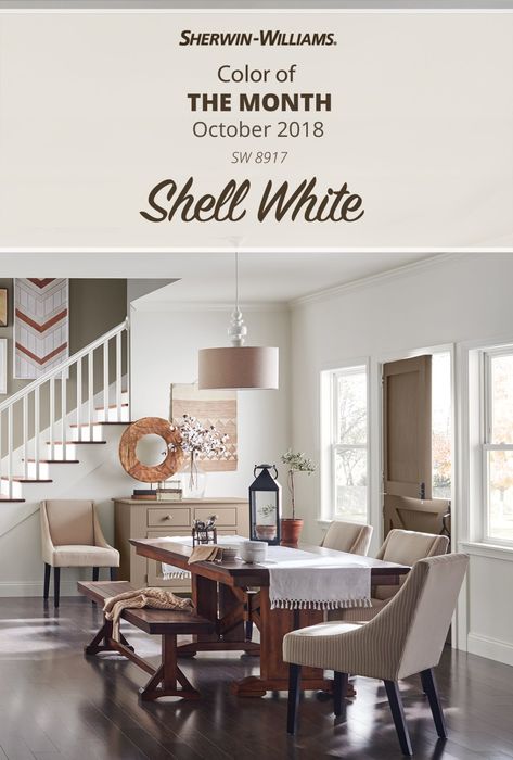 Looking for a Sherwin-Williams hue that pairs with just about anything? Find yourself fawning over the October Color of the Month, Shell White SW 8917. It's a charming neutral that lets your centerpieces and décor steal the show. Click through to see more color details. Futon Makeover, White Paint Color, Futon Living Room, Futon Decor, Color Of The Month, Industrial Sofa, Industrial Restaurant, Indian Furniture, Beautiful Dining Rooms