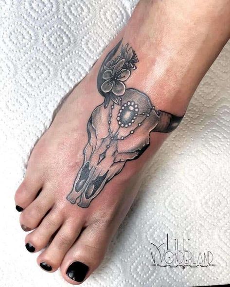 Down-to-earth and elegant, Taurus is a sign of beauty. These gorgeous Taurus tattoos will complement your identity as a proud Taurean. Taurean Tattoos, Steer Tattoo For Women, Cattle Skull Tattoos For Women, Western Foot Tattoo, Bucking Bull Tattoo, Bull Skull Tattoo Women, Buffalo Tattoo Feminine, Country Tattoos For Women, Taurus Tattoo Designs