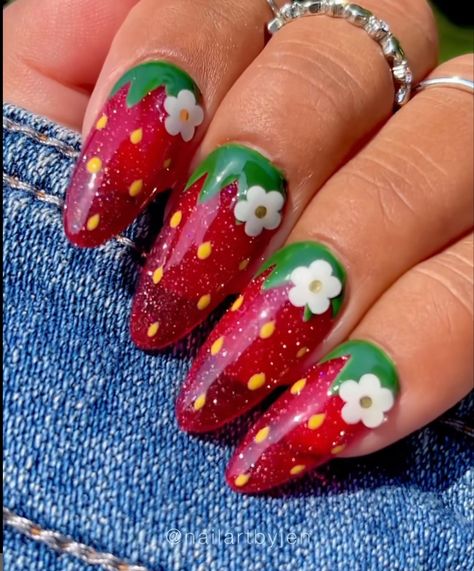 Pyrex Nails, Tanghulu Nails, Strawberry Nails Acrylic, Balloon Nails, Strawberry Shortcake Nails, Picnic Nails, Strawberry Nail, Strawberry Nails, Fruit Nail Designs