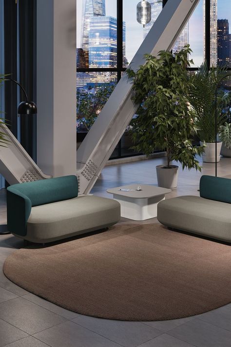 light warm grey and emerald green sofas - industrial style waiting area Office Lounge Area Design, Waiting Area Design, Office Reception Design, Waiting Room Design, Reception Sofa, Hotel Lounge, Unique Sofas, Casual Seating, Hotel Reception