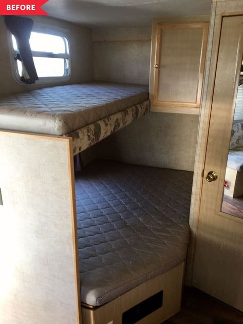 Diy Camper Bunk Beds Travel Trailers, Travel Trailer Bunk Remodel, Bunk House Travel Trailer Remodel, Trailer Bunk Bed Remodel, Convert Rv Bunks To Storage, Corner Rv Bunk Remodel, Camper Bunk Remodel, Camper Bunk Bed Remodel, Bunk Beds In Camper