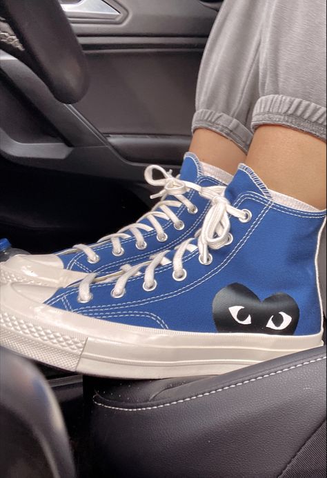 Heart Converse, Blue High Tops, Garcons Converse, Lit Shoes, Fresh Shoes, Blue Sneakers, Hype Shoes, Aesthetic Shoes, Converse Shoes