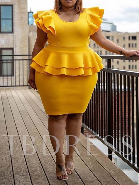 Plus Size Knee-Length Short Sleeve Falbala Plain Women's Dress Dresses For Women Over 50, Pluse Size, Short African Dresses, African Fashion Skirts, African Wear Dresses, Plus Size Bodycon Dresses, Plus Size Bodycon, Work Dresses, Classy Dress Outfits