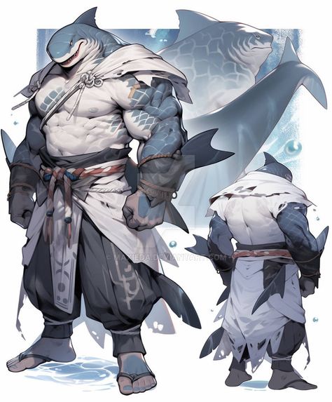 Shark Dnd Character, Dnd Sharkfolk, Shark Character Design, Shark Man, Bleach Fanart, Black Artwork, Monster Design, A Beast, Character Design Male