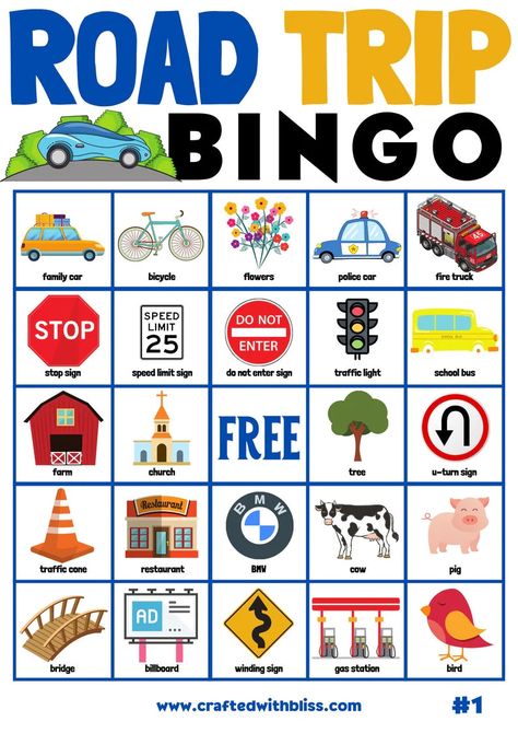 Road Trip Bingo For Kids - 10 Cards Family Road Trip Games, Bingo Birthday Party, Auto Bingo, Car Bingo, Activities Pages, Printable Road Trip Games, Road Trip Theme, Road Trip Printables, Bingo Birthday