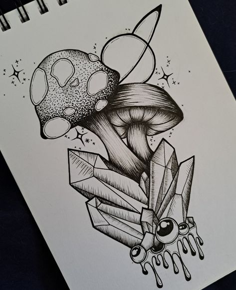 Mystical Drawing Ideas, Mystical Drawings, Black Drawings, Beautiful Pencil Drawings, Tattoo Themes, Pen Tattoo, Mushroom Tattoos, Flash Sheet, Doodle Tattoo