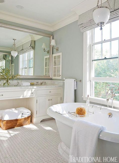 ♥♥♥                                                                                                                                                                                 More Open Bathroom, Light Blue Walls, Bad Inspiration, White Bath, Home Luxury, Subway Tiles, Dream Bathrooms, Bathroom Renos, Bath Tub