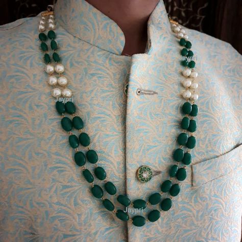 Emerald Groom Jewelry, Sherwani Necklace, Groom Necklace, Groom Mala, Dulha Mala, Dulha Necklace, Dulha Necklace, Groom Mala, Groom Jewelry by Jaypri on Etsy Sherwani Necklace For Men, Indian Groom Jewellery Necklaces, Mala For Groom, Pearl Necklaces With Tilla For Festivals, Pearls And Emeralds Mala, Bridal Pendant, Bollywood Jewelry, Pakistani Jewelry, Jewelry Design Necklace