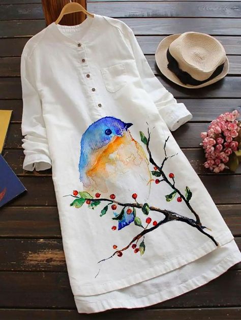 Painted Dresses Handmade, Hand Painted Fabric Dress, Painting On Clothes Ideas Art, Painting On Fabric Ideas, Fabric Colour Painting, Fabric Paint Shirt, Linen Style Fashion, Saree Painting Designs, Painted Clothes Diy