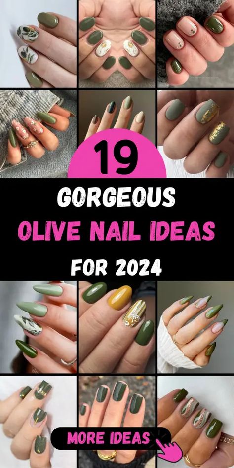 Top 19 Olive Nail Designs for a Trendy 2024 - Get Inspired Now Squoval Acrylic Nails Fall, Olive Nail Designs, Gold Summer Nails, Green Nail Design, Squoval Acrylic Nails, Olive Nails, Color For Nails, August Nails, Green Nail Art