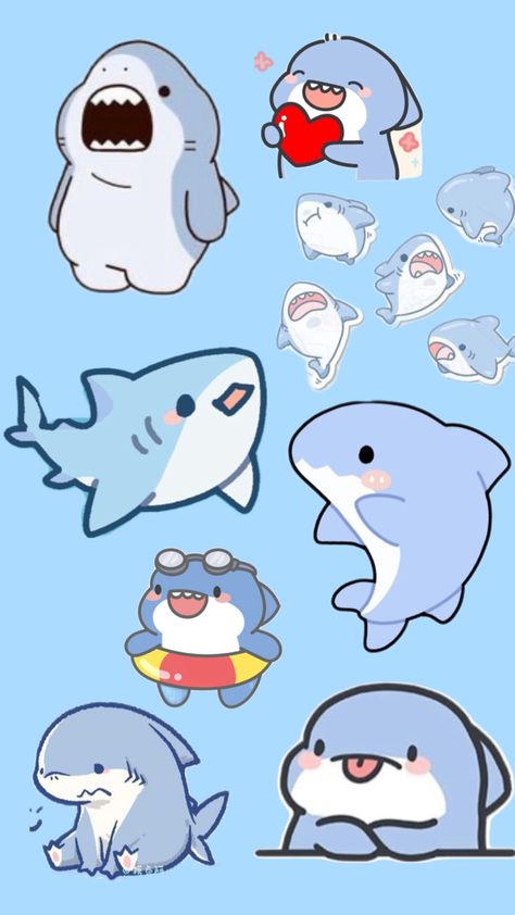 Cute Shark Drawing, Cute Art Drawings, Drawing Kawaii, Shark Craft, Shark Drawing, Kawaii Drawing, Shark Bait, Apple Icon, Cute Shark