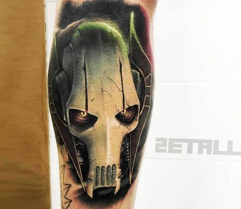 Amazing 3 colors realistic tattoo style of General Grievous from Star Wars done by tattoo artist Victor Zetall | Post 21247 | World Tattoo Gallery - Best place to Tattoo Arts General Grevious Tattoo, Star Wars Leg Tattoo, General Grievous Tattoo, Danny Tattoo, Geek Tattoos, General Grievous, General Kenobi, Nerd Tattoo, Geek Tattoo