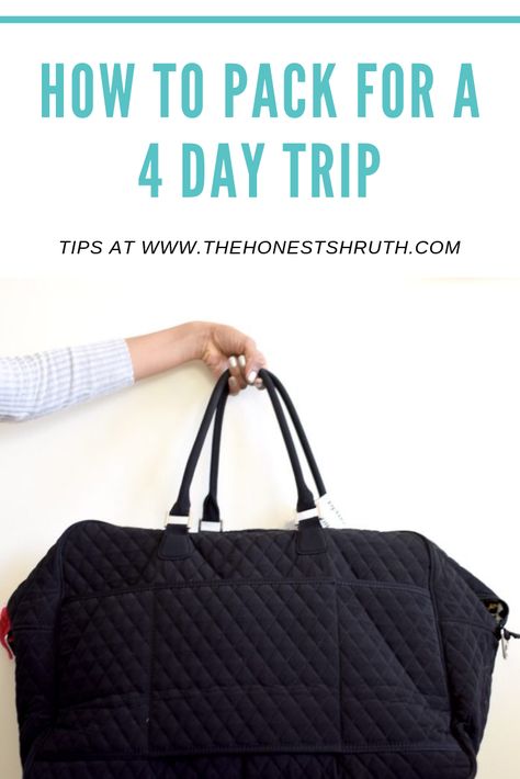 How to pack for a 4 day trip: Check out my guide to learn how you can avoid overpacking for a short trip! | How to avoid overpacking | Packing Guide | Travel Guide | Travel | Vacation | Packing List | Four day trip | Weekend Getaway | Packing Tips and Tricks | Girl's Trip | Packing Essentials | Duffle Bag Packing| Smart Packing | Day Trip Packing List, Long Weekend Packing, Weekend Trip Packing List, Packing List Spring, Weekend Getaway Packing, Beach Trip Packing List, Packing Tips And Tricks, Weekend Trip Packing, Summer Vacation Packing List