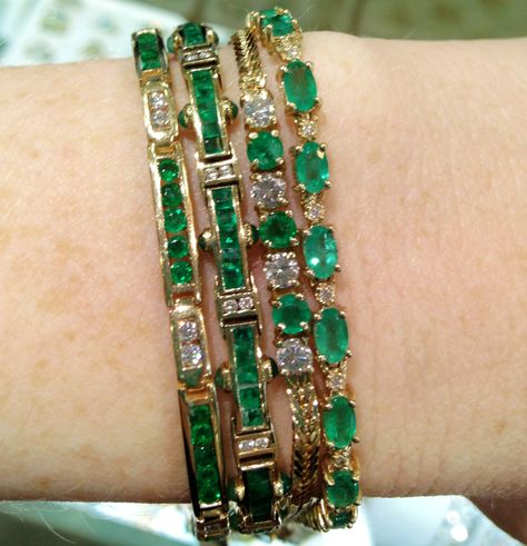 Raymond Lee Jewelers diamond emerald bracelets Emerald Tennis Bracelet, Bracelet Emerald, Modern Gold Jewelry, Emerald Birthstone, Beautiful Bracelets, Emerald Bracelet, Bangles Jewelry Designs, Diamond Jewelry Designs, Stylish Bracelet