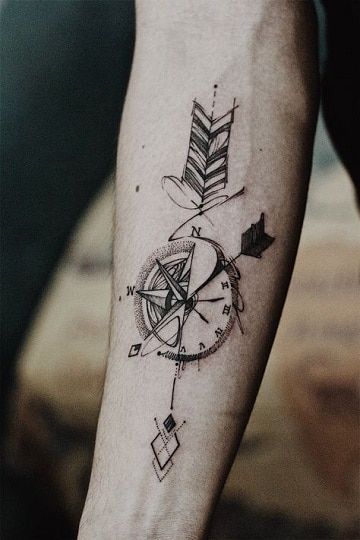 tatuajes para brazos delgados diseño Arrow Compass Tattoo, Compass Tattoo Meaning, Arrow Tattoo Design, Compass Tattoo Design, Cat Tattoos, Tiny Tattoo, Arrow Tattoo, Arrow Tattoos, Back Tattoos