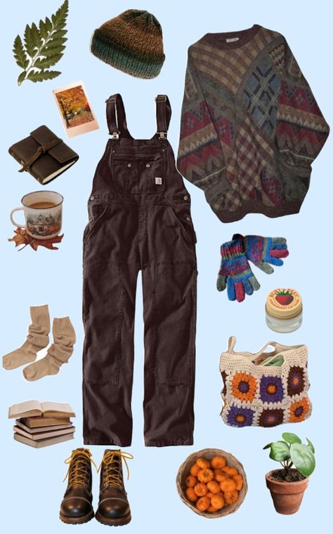 Cute Outfit Cottage Core, Utility Core Outfits, Fall Fashion Cottage Core, Cottagecore Outfits Sweater, Cottage Core Sweater Outfit, Rusticcore Outfits, Female Cottagecore Outfits, Aesthetic Gardening Outfits, Cozy Cottage Core Outfit