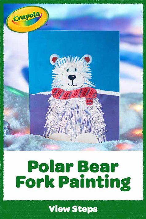 Bear-y cool! Put your paws together & make this polar bear craft using a fork painting technique. Fork Painted Polar Bear, Bear Fork Painting, Polar Bear Painting, Fork Painting, Polar Bear Paint, Polar Bear Craft, Bear Craft, Paint Splats, Bear Paintings