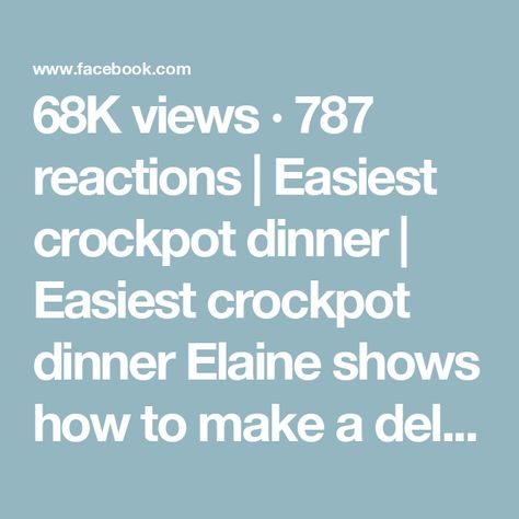 68K views · 787 reactions | Easiest crockpot dinner | Easiest crockpot dinner

Elaine shows how to make a delcious roast in the crockpot | By Elaine Carol’s Kitchen | Went in with one package of my
onion soup mix. This is just the Kroger brand. Got one pack of brown gravy. I use a cup of water with this.
You can use beef broth or you have it but I didn't so I'm
using water. Alright, I'm going to bring my parchment
paper in and stick this on top. Now, I am going to use my
rusted potatoes here. These have been washed. Put these in
on top just like that. Just give them a little bit of vent. This is going to be the easiest
dinner you've ever made in your crockpot. So good. So easy.
Perfect to just set it and forget it. Alright and now I'm
just going to add on some little frozen corn cobs in
he Crockpot Dinner Easy, Dinner Easy Crockpot, Kristin's Friends, Roast Beef Dinner, Chicken Parmesan Pasta, Easy Crockpot Dinners, Garlic Parmesan Chicken, Parmesan Chicken, Chicken Potatoes