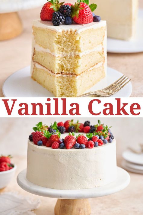 The perfect birthday cake recipe? Classic VANILLA cake! Moist, buttery, and so delicious, this easy dessert is always a hit. 3 Layer Vanilla Cake Recipe, Easy Cake Recipes Simple, Vanilla Cake Recipes, Classic Vanilla Cake, Nature Recipes, Perfect Cake Recipe, Vegan Vanilla Cake, Baker By Nature, Vanilla Birthday Cake