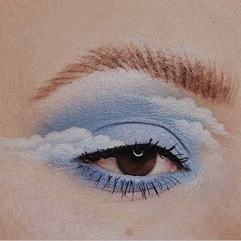 #Clouds_Aesthetic_Outfit #Clouds_Eye_Makeup #Cloud_Inspired_Makeup #Eyebrow_Art_Makeup Clouds Eye Makeup, Clouds Aesthetic Outfit, Cloud Inspired Makeup, Cloud Inspired Outfits, Air Inspired Makeup, Pastel Blue Eye Makeup, Rain Cloud Makeup, Sky Makeup Look, Periwinkle Eye Makeup