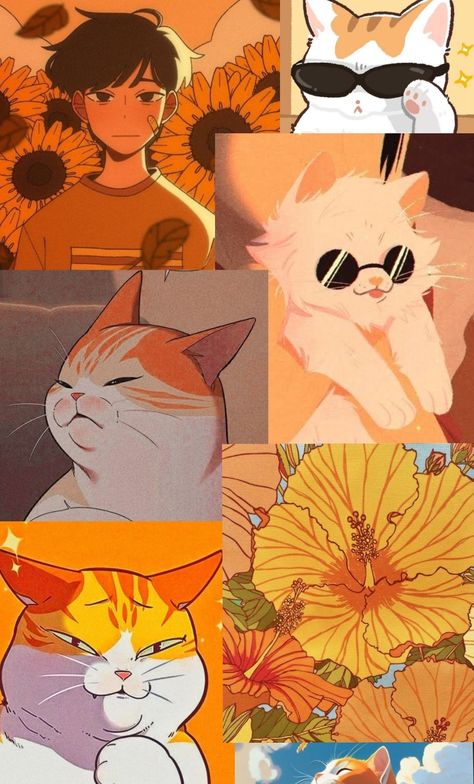 yellow wallpaper with cats Yellow Lofi Aesthetic Wallpaper, Yellow Anime Background, Yellow Anime Aesthetic Wallpaper, Yellow Cat Wallpaper, Yellow Anime Wallpaper, Cats In Anime, Yellow Anime Aesthetic, Yellow Lockscreen, Yellow Aesthetic Pastel