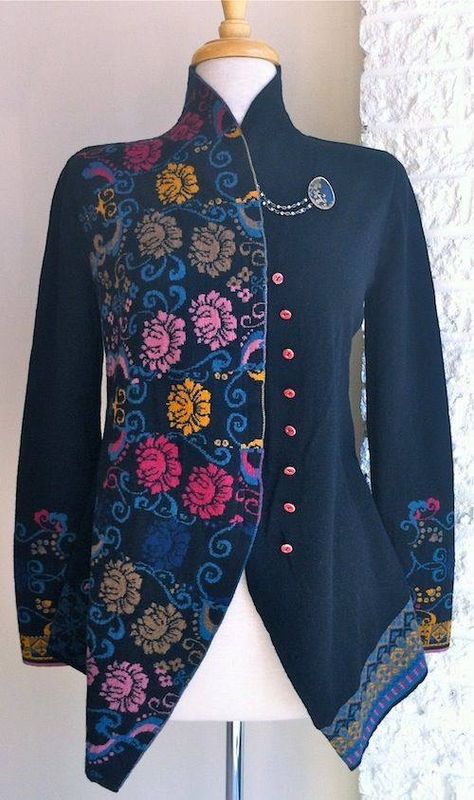 Batik Blazer, Batik Blouse, Batik Fashion, Altered Couture, Jacquard Sweater, Floral Sweater, Casual Outerwear, Cardigan Black, Angkor