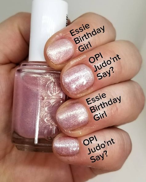 Comparison Swatches ♡ Essie | Birthday Girl (index, ring) • OPI | Judo'nt Say? (middle, pinky) Opi Nail Polish Swatches, Essie Birthday Girl, Opi Swatches, Birthday Nail Ideas, Glamorous Birthday, Index Ring, Birthday Nail Designs, Birthday Nail, Sheer Nails