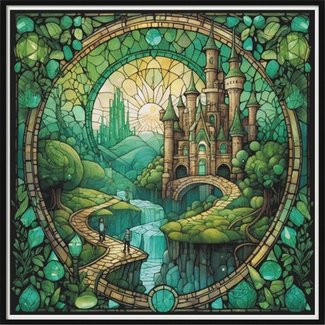 EMERALD CASTLE is a Large full coverage cross stitch pattern using my original artwork and charted by me. All my original artwork and charts are ©copyright protected. Thank You  This is a charted pattern only no supplies or fabric are included. This is a digital print at home or upload to a device pattern. EMERALD CASTLE is charted for 512 stitches x 512 stitches and uses 149 colors. You can use any fabric you want, the only difference will be the amount of floss you'll need to complete the project. The fabric I've charted for is 14 ct aida. For your convenience here are other fabric counts with dimensions. 14 ct 512x512 Stitches (92.9 x 92.9 cm) (36.6 x 36.6 in.)  2 threads over 1 stitch  16 ct 512x512 Stitches (81.3 x 81.3 cm) (32.0 x 32.0 in.)  2 threads over 1 stitch 18 ct 512x512 Stit Green Castle, Large Cross Stitch Patterns, Geek Cross Stitch, Castle Art, Sketches Simple, Creative Activities, Counted Cross Stitch Patterns, Fantasy Landscape, Pretty Art