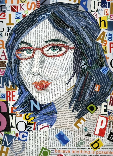 Believe Typographic Portrait, Portrait Collage, Collage Portrait, Newspaper Art, Collage Art Projects, Typographic Art, Paper Collage Art, Pop Art Portraits, School Art Projects