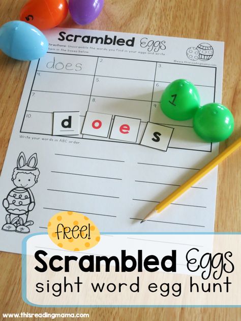 Scrambled Eggs: Sight Word Egg Hunt ~ FREE printable activity! | This Reading Mama Egg Activities, Easter Egg Activities, Easter Kindergarten, April Activities, Sight Word Fun, Trendy Easter, Easter School, Spring Kindergarten, Teaching Spelling