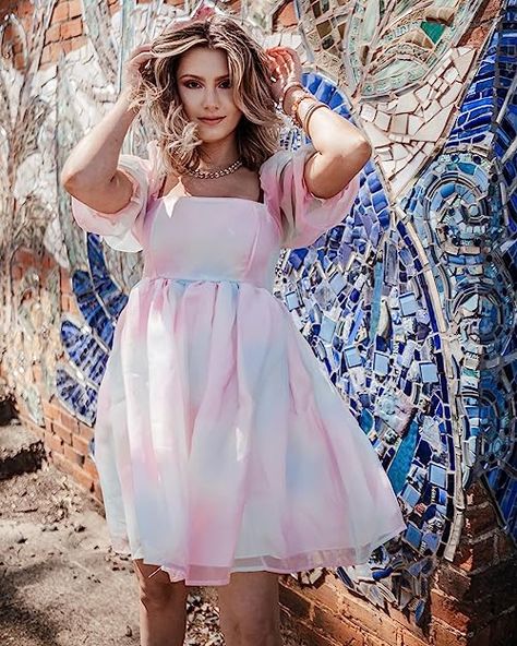 Square Neck Puff Sleeve Dress, Blue Ombre Dress, Selkie Dress, Selkie Dresses, Cotton Candy Dress, Blue Dress Outfits, Pink And Blue Dress, Twinkle Twinkle Baby Shower, Light Pink Dress