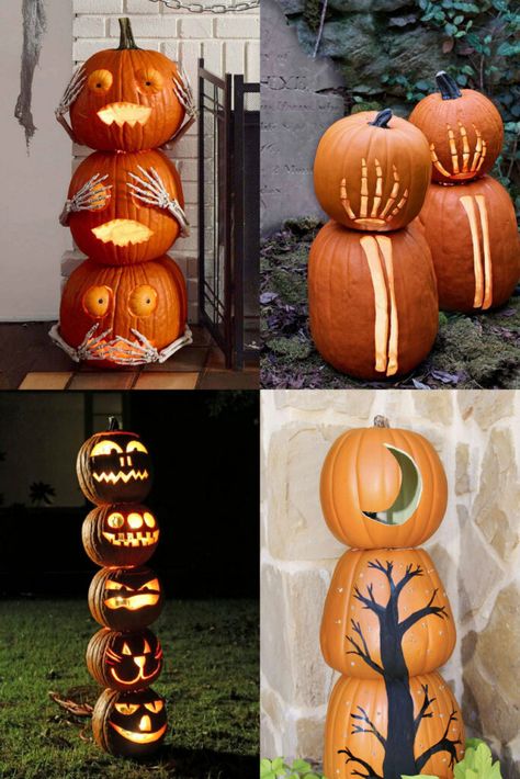 50 Best easy pumpkin carving ideas & designs such as Jack O Lantern stencils, cute faces, Halloween cats, scary ghosts, DIY templates, etc. – A Piece of Rainbow, home decor, kids activity, crafts, autumn, fall, outdoor decorations, patio, steps, deck, backyard, dollar store, Disney, owl, witch, painted pumpkins, star wars Architecture Pumpkin Carving, Stacked Jack O Lanterns, Stacked Pumpkin Carving Ideas, Multiple Pumpkin Carving Ideas, Tall Jack O Lantern Ideas, Pumpkin Skeleton Carving, Oval Pumpkin Carving Ideas, Diy Jack O Lantern Decor, Pumkin Carving Ideas Easy Cute Disney