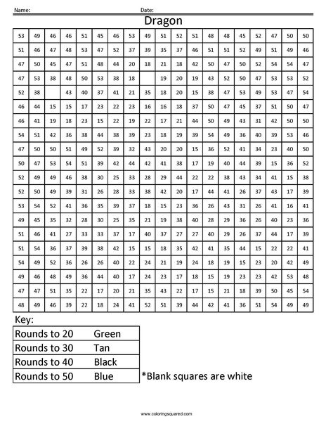 Dragon- Rounding Tens Place Place Worksheet, Rounding Worksheets, Maths Colouring Sheets, Math Mystery Picture, 5th Grade Worksheets, Math Coloring Worksheets, Math Mystery, London Travel Guide, Everyday Math