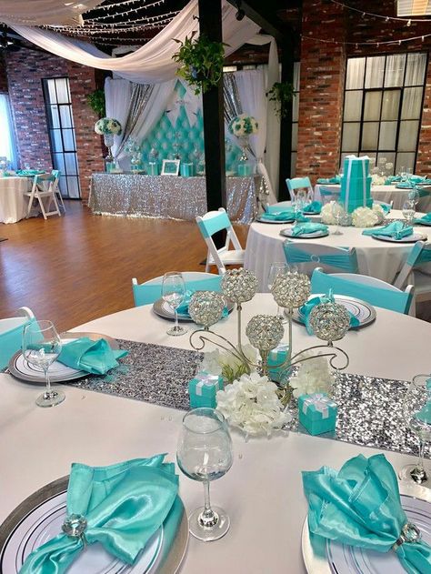 Tiffany And Co Wedding, Turquoise Decorations, Tiffany Blue Party, Tiffany Themed Bridal Shower, Tiffany Birthday Party, Tiffany Blue Wedding Theme, Tiffany Birthday, Tiffany Blue Weddings, Tiffany Theme