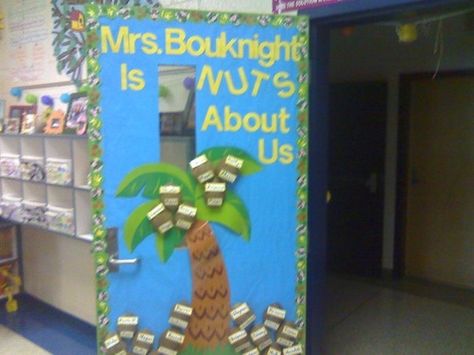 a beach themed classroom School Beach Theme Bulletin Boards, Palm Tree Door Decorations Classroom, Aloha Classroom Door, Classroom Door Sea Theme, Jungle Classroom Door, Under The Sea Teacher Door, Classroom Door Decorating, Beach Theme Classroom, Ocean Theme Classroom